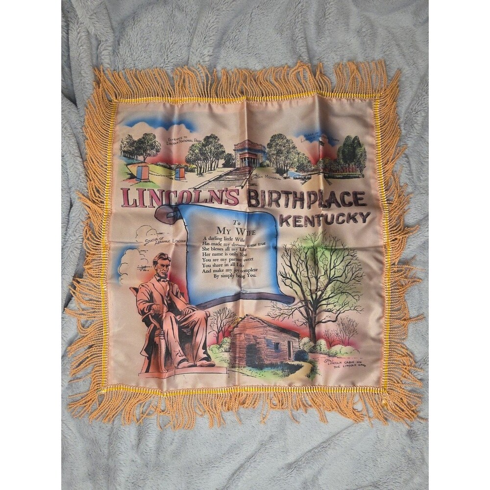 Vintage Souvenir Pillow Case – Abraham Lincoln’s Birthplace – Historic Kentucky